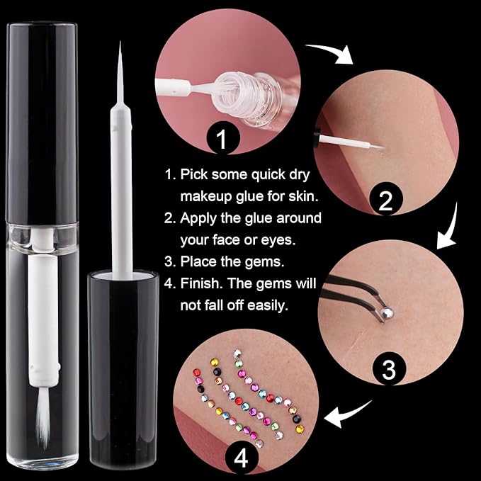 Flat Back Rhinestone Kits Colorful Rhinestones+Crystal AB Gems With Quick Dry Glue+Picker Pencil+Tweezer For Nail Art And Face Make-up