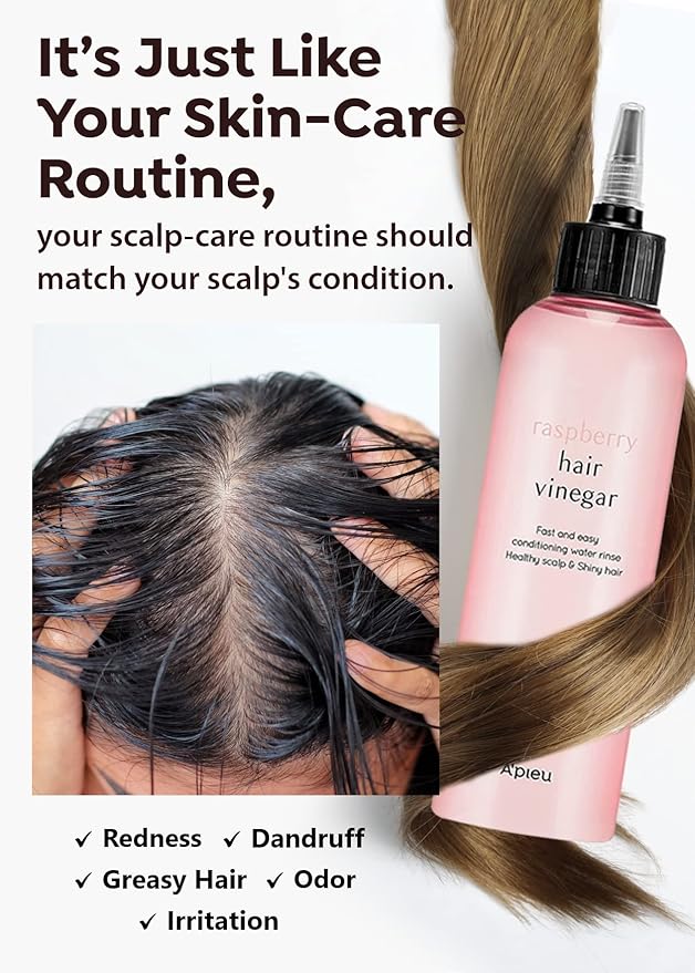 A'PIEU Raspberry Hair Vinegar Rinse Refill 13.6 fl oz - Scalp Treatment for Balanced pH, Shiny Hair | Korean Hair Care I Clarifies & Encourages Growth | Dandruff & Oil Control