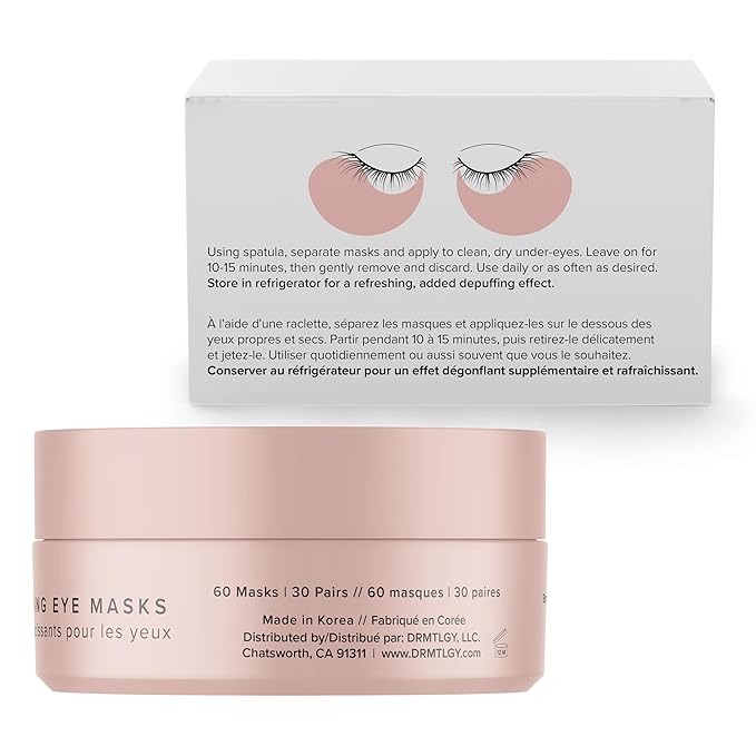DRMTLGY Brightening Eye Masks (30 Pairs) - Caffeine Eye Masks for Dark Circles and Puffiness with Hyaluronic Acid, Eye Patches for Puffy Eyes