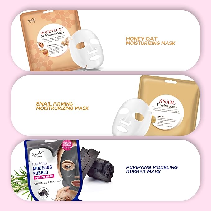 Epielle All In One Kit, cleansing, facial sheet mask, peel off, Fun facial mask Kit, Moisturizing Facial Skincare for Sensitive Skin & Acne | Spa Day Party, Mothers Day Gifts