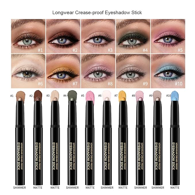 Eyeshadow Stick, Shimmer and Matte Cream Eye Shadow Brightener Sticks Eyeliner Pencil Crayon, Waterproof Long Lasting Eye Highlighter Stick Makeup,0.056 Oz(#5-Pink)
