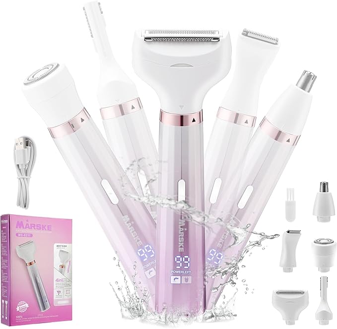 Electric Razors Shaver for Women, 5 in 1 Bikini Trimmer for Women, Wet/Dry Womens Electric Razor Shavers, Face Razor for Face Nose Eyebrow Arms Armpit Legs Pubic Area, Facial Hair Removal