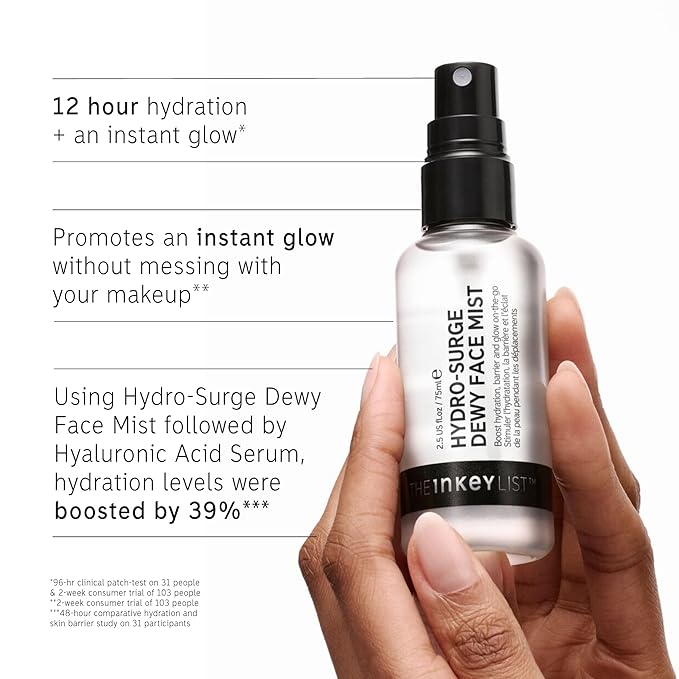 The INKEY List Hydro-Surge Dewy Face Mist 2.6 fl oz, Hydration Boosting Spray, Fragrance-Free & Alcohol-Free, Gentle Formula for Sensitive Skin, On-The-Go Application, Vegan Friendly