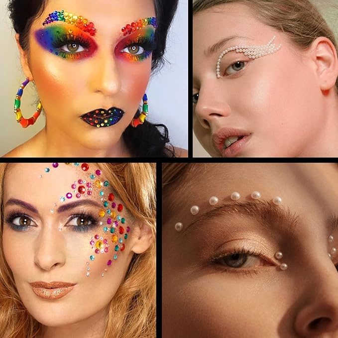Flat Back Rhinestone+Half Round Pearl Kits Colorful Rhinestones+Beige Pearls With Picker Pencil And Tweezer For Home DIY And Professional Use
