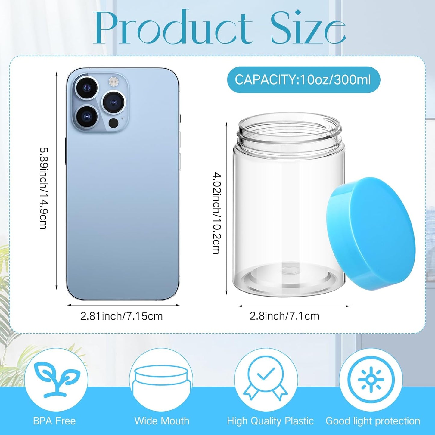 SATINIOR 100 Pcs Plastic Jars with Lids Small Containers Lids Wide Mouth Small Plastic Containers for Lotion Cream Rhinestones Body Butters Travel Storage(10 oz, Blue)