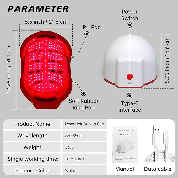 Hair Growth Device,LED Light Therapy Cap,Red Light Cap,Hair Regrowth Treatment for Men and Women