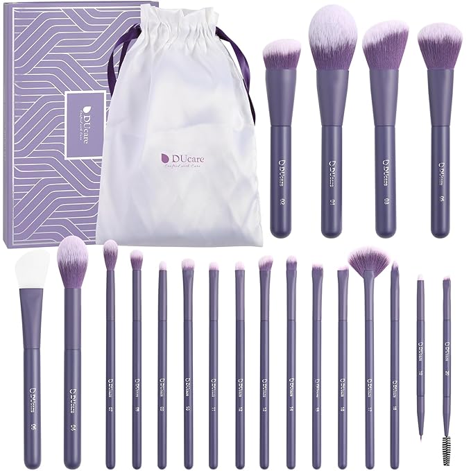 DUcare Makeup Brushes Set Professional 20pcs Vegan Make Up Brushes, Foundation Eyeshadow Concealer Contour Powder Blush Blending Eyeliner Brush with Silicone Face Mask Brush Purple