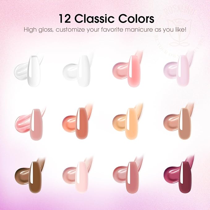 ROSALIND Poly Nail Gel Kit -12 Colors + Nail Art Accessories kit Clear Nude Poly Nails Gel Kit Starter Kit With Slip Solution Pro Nude Pink Nail Extensions Gel Set with Mini UV Lamp