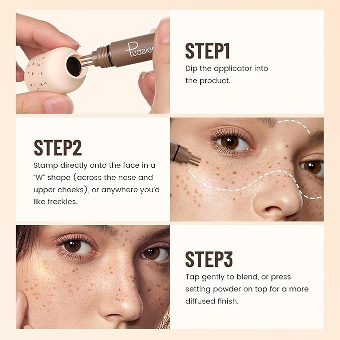Freckle Stamp,Faux Freckle Stamp,Quick Dry Fake Freckles Pen,Waterproof Long Lasting Natural Vivid Faux Freckles Pen,Get Sun-Kissed Stars Makeup in One Press,5-Dot Design,04.Caramel.