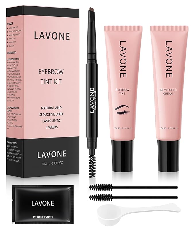 Eyebrow Color Kit with Brow Color & Eyebrow Pencil, 2-in-1 Natural Effects Eyebrow Makeup Set, Easy & Safe to Use 10ml - Dark Brown