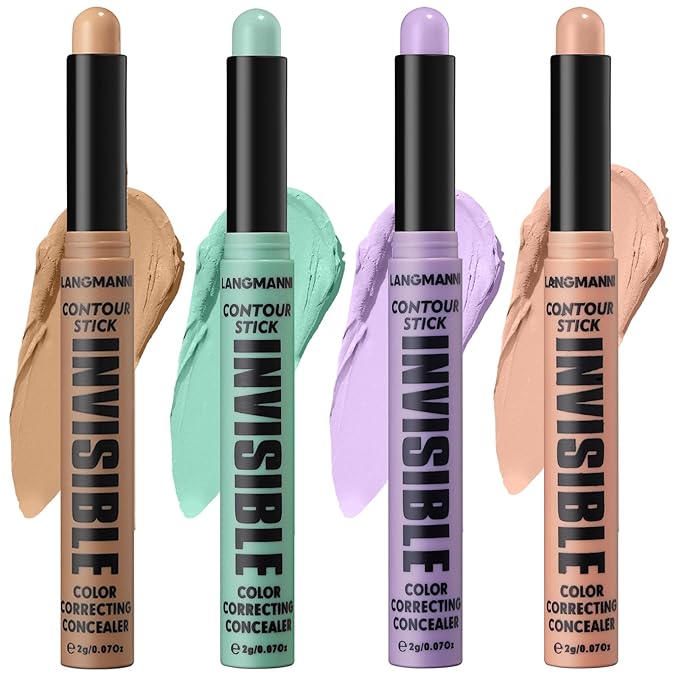 LANGMANNI Multi-Use Face Contour Stick,Highlighter & Concealer Stick, Combo Use For Correcting Color Balancing (#02+#03+#04+#06, 4 Count (Pack of 1))