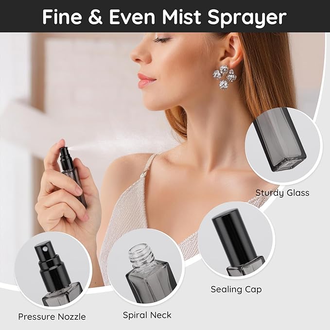 Segbeauty 5 Packs Travel Perfume Bottle Refillable, 10ML Mini Portable Glass Spray Bottles Atomizer, Empty Cologne Sample Dispenser with Funnel and Pipette, Perfume Making Kit Toiletries Container