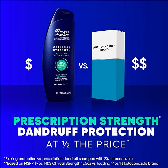 Head & Shoulders Clinical Strength Dandruff Shampoo, Selenium Sulfide Dandruff Defense, Intensive Itch Relief, Seborrheic Dermatitis Relief, Cooling Menthol, 13.5 Fl Oz Each, 2 Pack