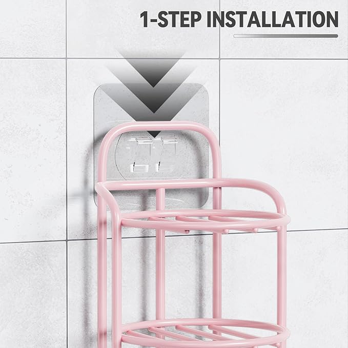 Pink 3-Tier Shower Soap Shampoo Bar Holder, Self Adhesive & Freestanding Draining Soap Dish Caddy for Bathroom Wall Accesories Decor
