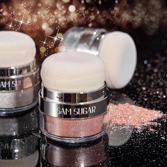 Glitter Body Highlighter Powder Body Shimmer Sparkle Face Brightening Highlighter Powder for Face Eyes Body Glow Makeup With sponge head（06#）