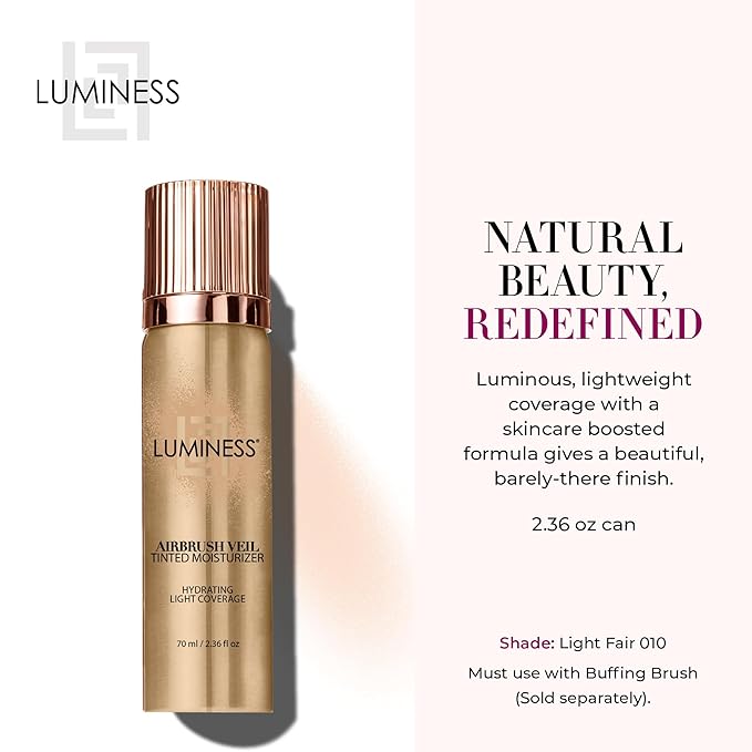 LUMINESS Airbrush Veil Tinted Moisturizer, Light Fair 010 - Lightweight, Hydrating, & Skin-Plumping Face Moisturizer Spray - Facial Skin Tint with Hyaluronic Acid, Ceramides, Glycerin, & Aloe