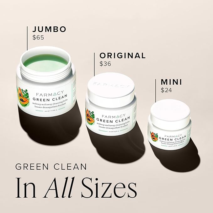 Farmacy Makeup Remover Cleansing Balm - Green Clean Waterproof Makeup Remover + Oil Based Cleanser - Gentle Exfoliating Double Cleanser - Melts From Balm to Milky Lather (50ml)