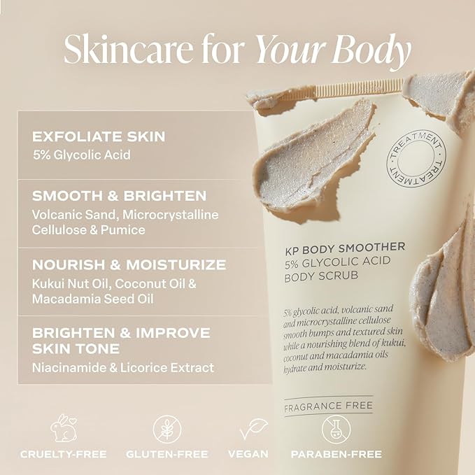 Saltair KP Body Scrub. 5% Glycolic Acid Treatment with Volcanic Sand and Plant Moisturizers. Fragrance-Free Physical Chemical Exfoliator. Exfoliating Body Scrubber for Rough Bumpy Skin, 10oz.
