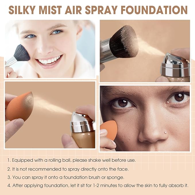 AirBrush Foundation Spray, Silky Mist Foundation Spray Makeup Set with Brush, Full Coverage Foundation for Smooth Radiant Finish, Formula Breathable Lightweight Hydrating | #A01 Ivory