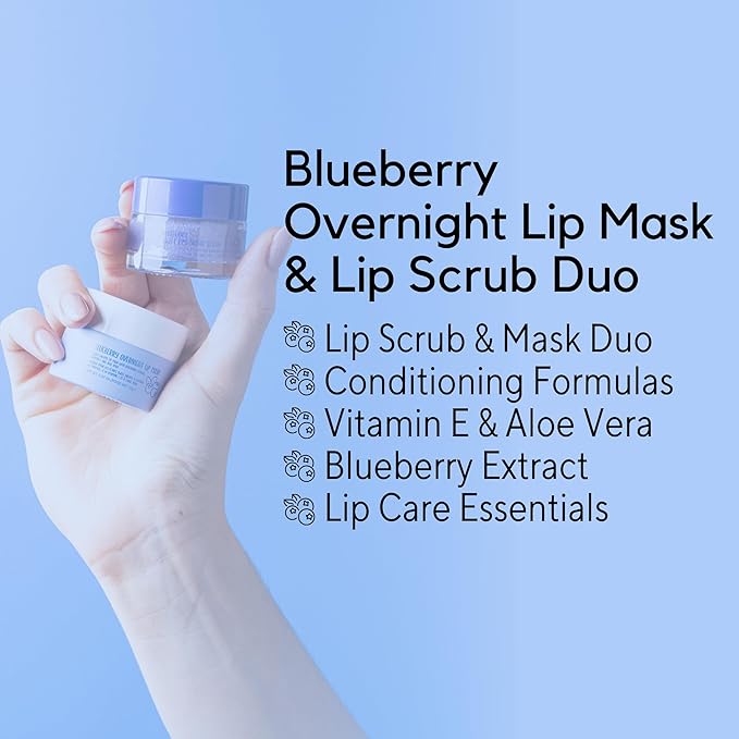 W7 Sweet Dreams Lip Scrub & Overnight Lip Mask Duo - 2Pcs Set - Blueberry Flavour - Exfoliate, Condition, Soothe & Hydrate