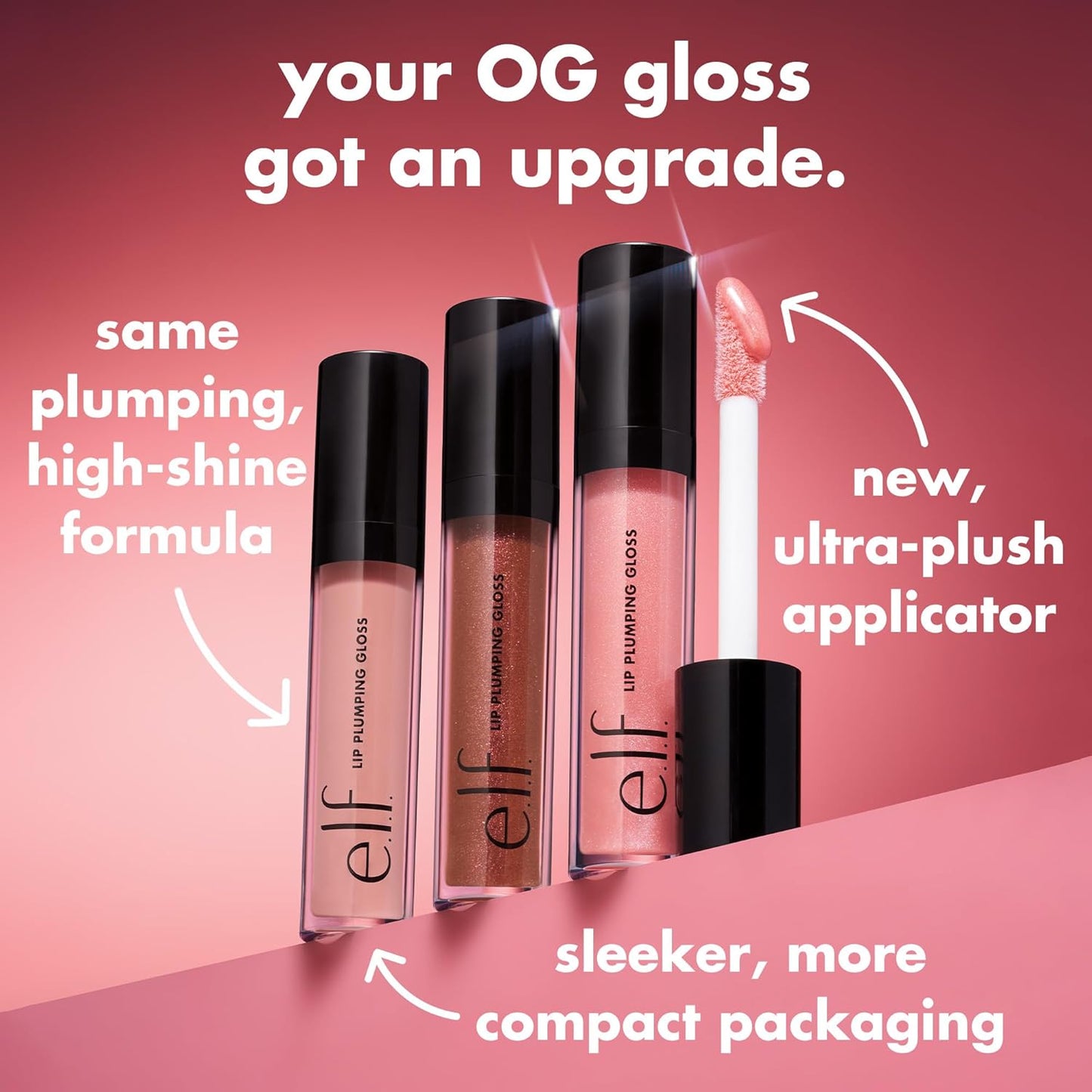e.l.f. Lip Plumping Gloss, Hydrating, Nourishing, Invigorating, High-Shine, Plumps, Volumizes, Cools, Soothes, Sparkling Rosé, Shimmer, 0.09 Oz