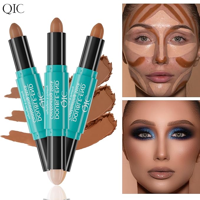 2-in-1 Contour & Highlighter Stick - Dual-Ended, Waterproof, Long-Lasting, for All Skin Tones (01# Ivory + Dark coffee)