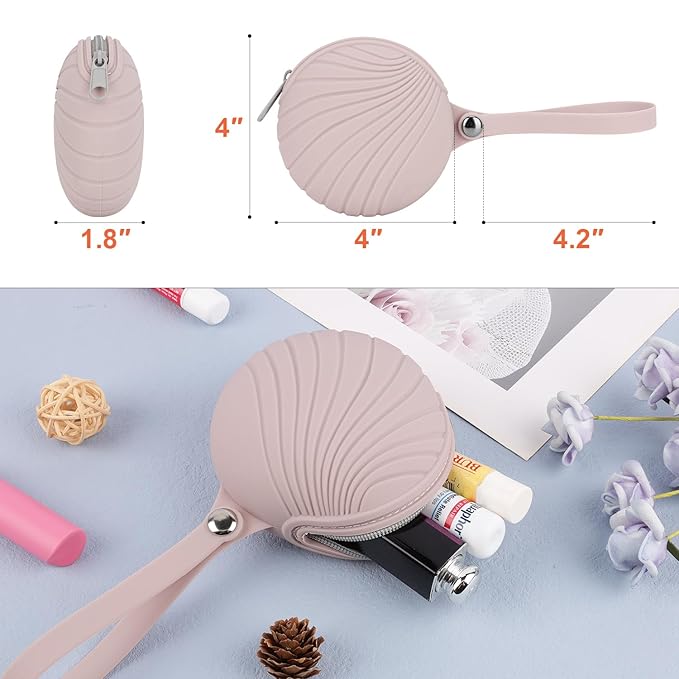 Desing Wish Silicone Lip Balm Holder with Silicone Zipper Pouch, Portable Lip Balm Keychain Sleeve - Silicone Storage Bag for Lip Balms/Small Cosmetics/Earphones/Keys - Pink