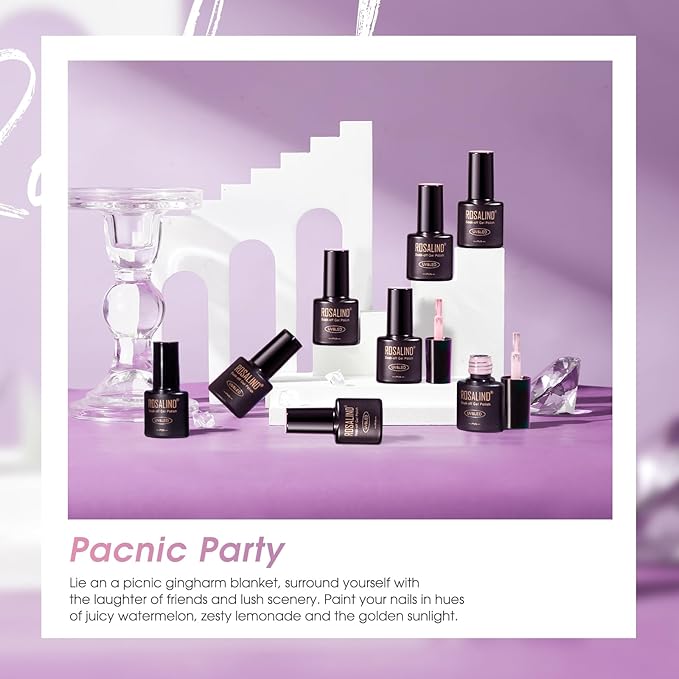 ROSALIND Pink Purple Gel Nail Polish Set, 8 Colors Pink Glitter Gray Gel Polish, Gentle Pink Elegant Purple Classic Gel Polish Collection Nail Art Gift DIY at Home