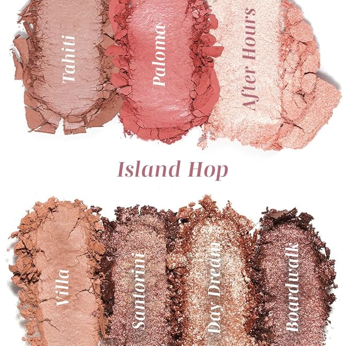 Wander Beauty Getaway Eye & Face Palette - Island Hop (Medium/Dark) - Full Face Makeup Palette Enriched With Vitamin E - For Day & Night Looks - 4 Shadows, Highlighter, Blush, and Bronzer - 0.34 fl oz