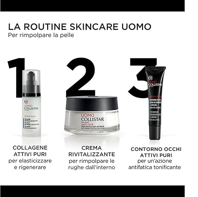 Collistar Uomo Attivi Puri Contorno Occhi Acido Ialuronico + Caffeina Anti-età Liftante, Eye Contour Hyaluronic Acid 15 ml, 0.5 Fl Oz Made in Italy [italian import]