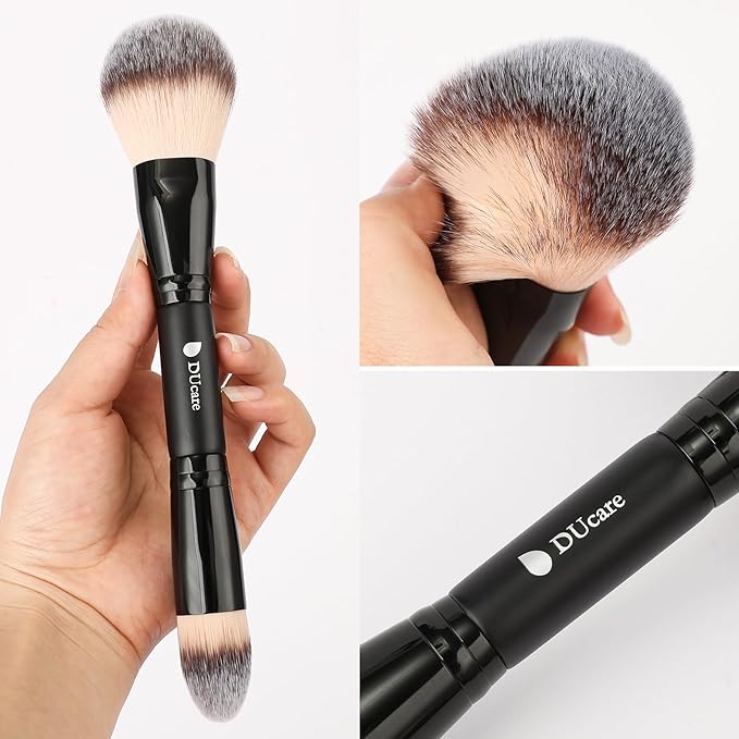 DUcare Powder Brush Foundation Brushes Double Ended Blush Setting Brush for Rounded Taperd Liquid, Cream, Powder,Blending, Buffing