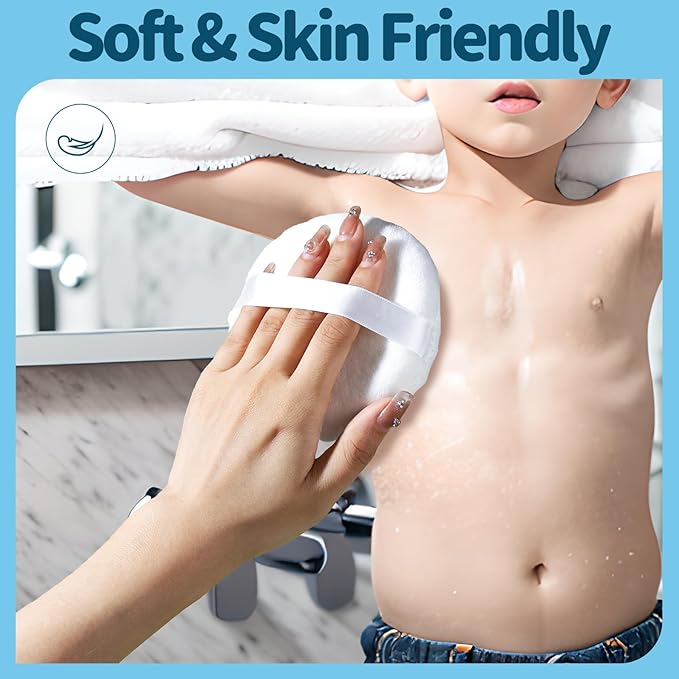 Teenitor 2pcs Powder Puff, 4.13 Inch Powder Puff for Body Powder, Body Powder Puff Large Powder Puff Loose Powder Puffs Soft Velour Body Powder Puff and Container White