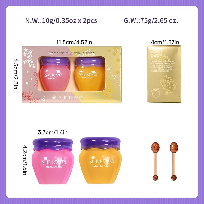 Sakura & Honey Lip Mask with Stick, Day & Night Repair Deep Moisture and Fade Lip Lines, Rich in Vitamin E & Cherry Blossom Extract Beeswax Essence Natural Lip Enhancer Care Sleeping Lip Mask