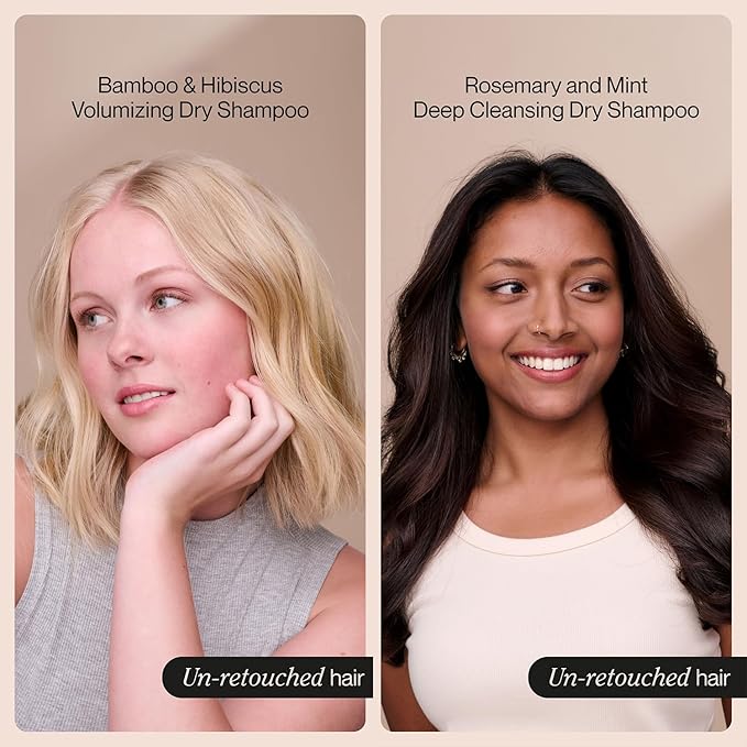 Suave+ Dry Shampoo Spray Variety 2-Pack – Invigorating Rosemary & Mint + Volumizing Bamboo & Hibiscus, 4.3 Oz Ea