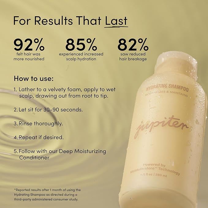 Jupiter Moisturizing Shampoo for Women and Men, Cleanses & Removes Scalp Buildup, Hydrating Shampoo that Strengthens Hair & Nourishes Dry Scalp, Color Safe, Vegan, Sulfate-Free, Paraben-Free