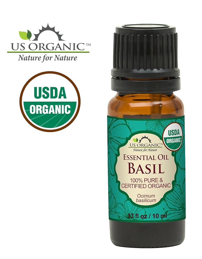 US Organic 100% Pure Basil Essential Oil, USDA Certified Organic, Steam Distilled W/Euro Dropper, 10 ml (More Size Variations Available)