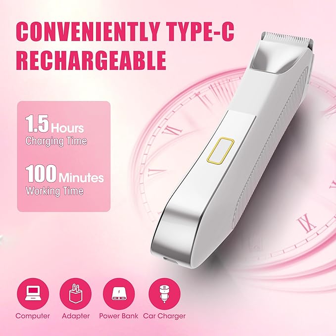 Karrte Women's Razors for Shaving Pubic Hair, 3-in-1 Wet & Dry Bikini Trimmer for Women's Private Area, Replaceable Ceramic Blade Head Electric Shaver with Travel Lock