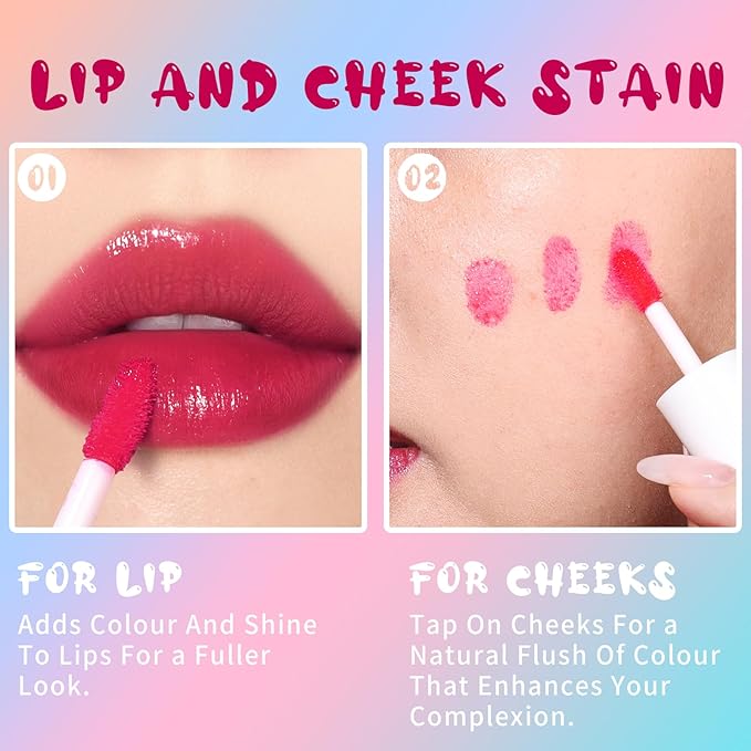 Lip Tint Stain, Long Lasting Korean Lip Stain Set, Non-sticky Waterproof Lightweight Lip and Cheek Tint, Moisturizing High Pigment Water Tint, Matte Finish Lip Tint