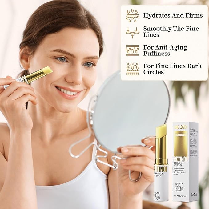 Retinol Eye Stick, Eye Cream for Dark Circles and Puffiness, Hydration and Brightening Eye Balm, Under Eye Cream Anti Aging Visible Results in 3-4 Weeks Reduces Fine Lines Bags