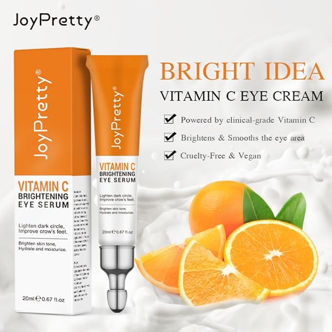 New JoyPretty Vitamin C Brightening Eye Serum,Eye cream,Anti Aging Serum with Vitamin C, Niacinamide and Hyaluronic Acid,Remove for Dark Circles Puffiness Under Eye Bags Fine Line Crow's Feet (2)