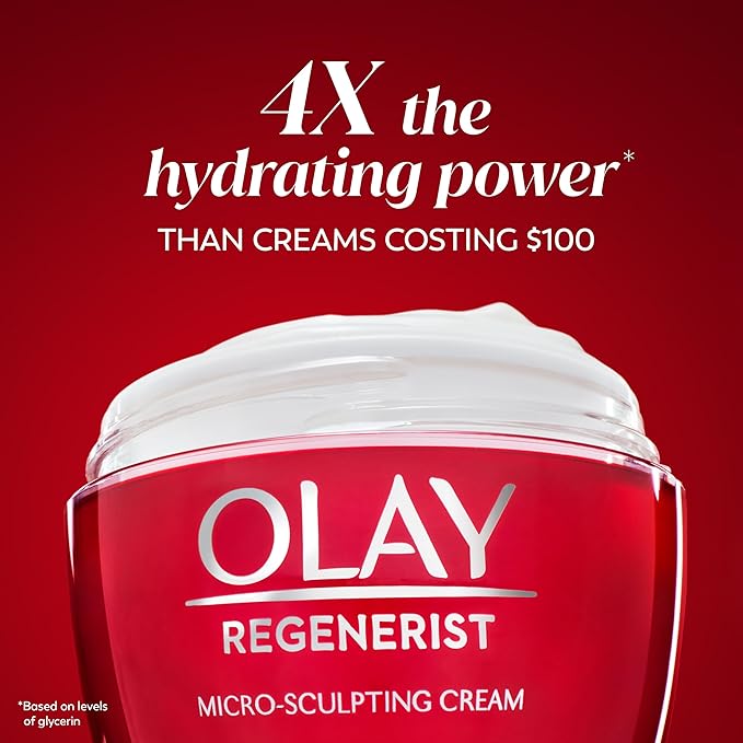 Olay Face Moisturizer, Regenerist Micro-Sculpting Cream for Women, Fragrance-Free - Hydrating, Anti-Aging, Anti-Wrinkle, Firming Skin Care - Hyaluronic Acid, Niacinamide, Amino Peptides, 1.7 Oz