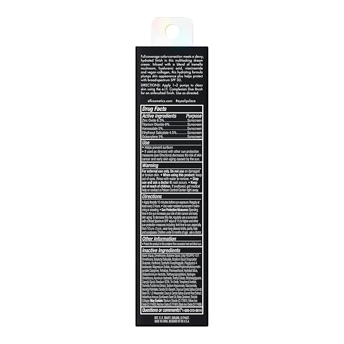 e.l.f. Hydrating Camo CC Cream, SPF 30, Color Correcting Full Coverage Foundation For A Dewy Finish, Vegan & Cruelty-Free, Light 240 W
