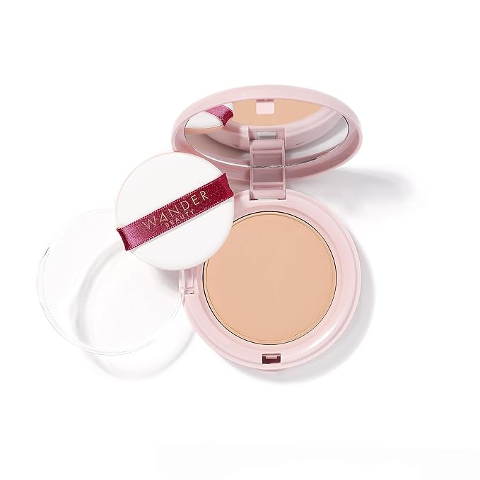Wander Beauty Wanderlust Powder Foundation - Medium - Blurs and Evens Skin Tone - Perfects and Hydrates With Hyaluronic Acid, Aloe, Honeysuckle, & Vitamin E - Lightweight, Buildable Coverage - 0.31 oz
