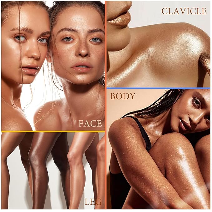 Shimmer Body Oil, Highlighter Makeup Smooth Glitter Glow Liquid Foundation for Face & Body,Liquid Illuminator Body Shimmer Lotion for Women (2# Rose Gold)