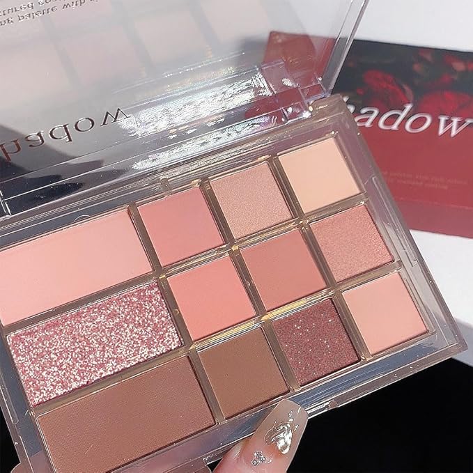 12 Girds Colorful Matte Shimmer Eyeshadow Palette for Eye Makeup,High Pigmented Eye Shadow Primers Powder Palet de sombras de ojos 12-B