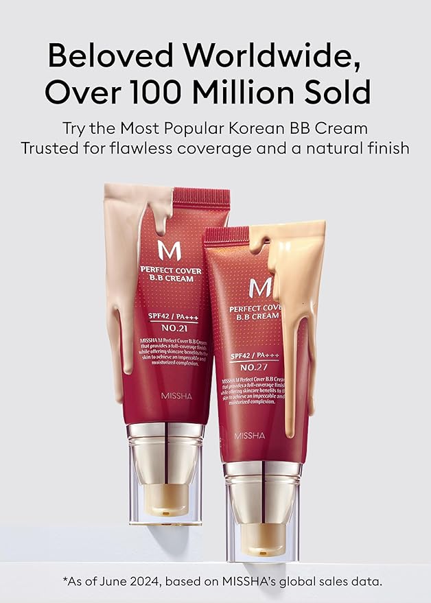 MISSHA M Perfect Cover BB Cream No.13 Bright Beige - Fair with Cool Undertone SPF 42 PA +++ 1.69 Fl Oz - Tinted Moisturizer with SPF