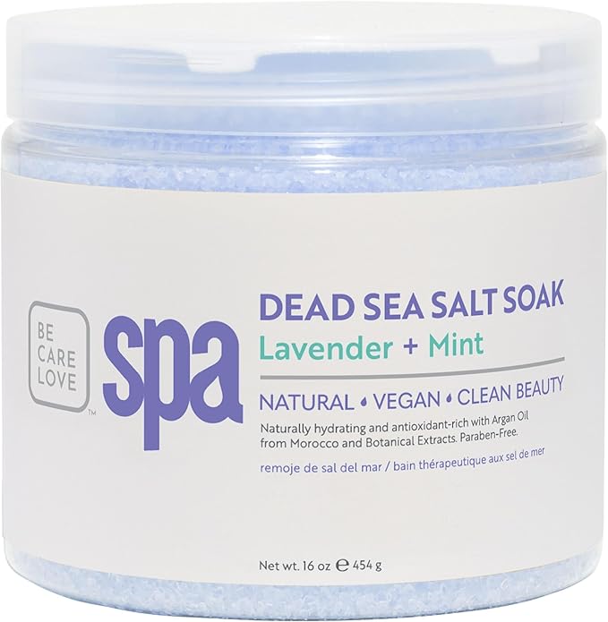 BCL SPA Dead Sea Salt Soak - Bath Salt with Organic Lavender + Mint, Shae Butter, Arnica, Aloe Vera Juice, Chamomile, Argan Oil & Jojoba Oil Skin Exfoliator- Home/Professional Use 16 fl oz