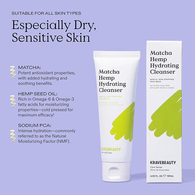 KraveBeauty Double Cleanse Duo, Makeup Re-Wined + Matcha Hemp Cleanser, Gentle Makeup Remover & Hydrating Cleanser, Hydrates and Preps Skin, Vegan & Cruelty Free, 3.38 fl oz 4.05 fl oz