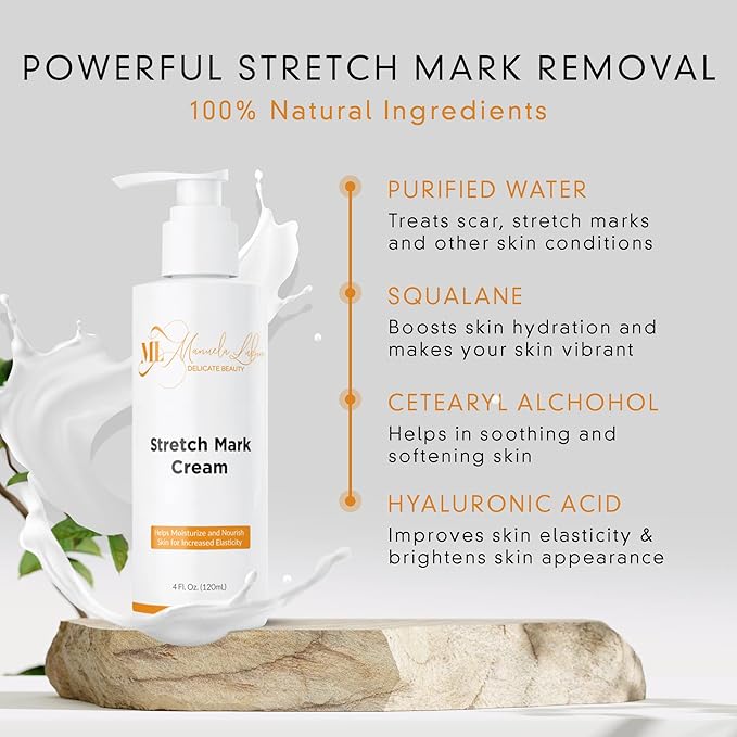 Stretch Mark Cream, Belly Butter & Scar Cream, Skin Care with Active Skin Repair, Stretch Mark Removal, For All Skin Types, 4 Oz - ML Delicate Beauty
