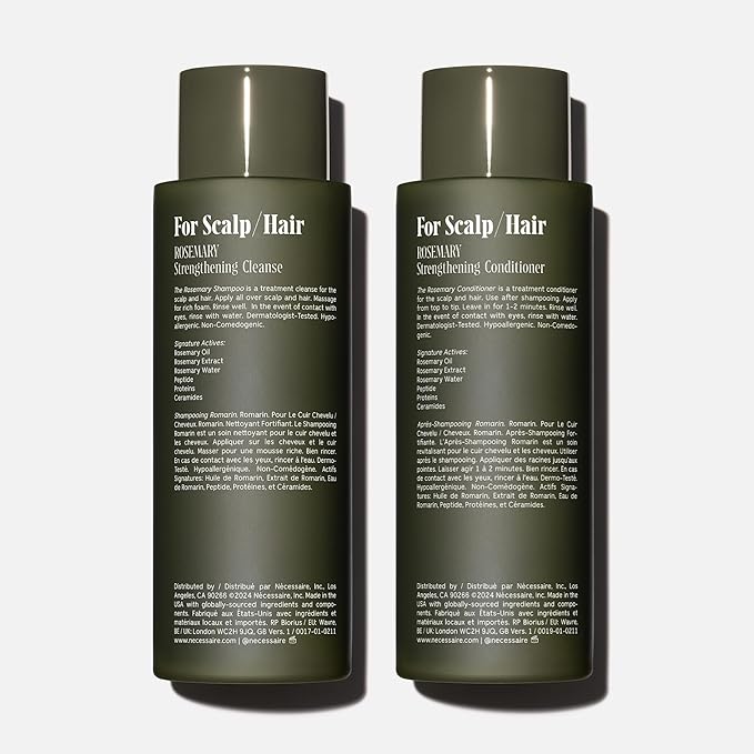 Nécessaire Rosemary Hair Duo | Multi-Protien Strengthening Shampoo + Conditioner For Thinning Hair. For Women + Men. Good For All Hair Types/Textures. Free Of Sulfates. Color-Safe. 250 ml / 8.4 oz